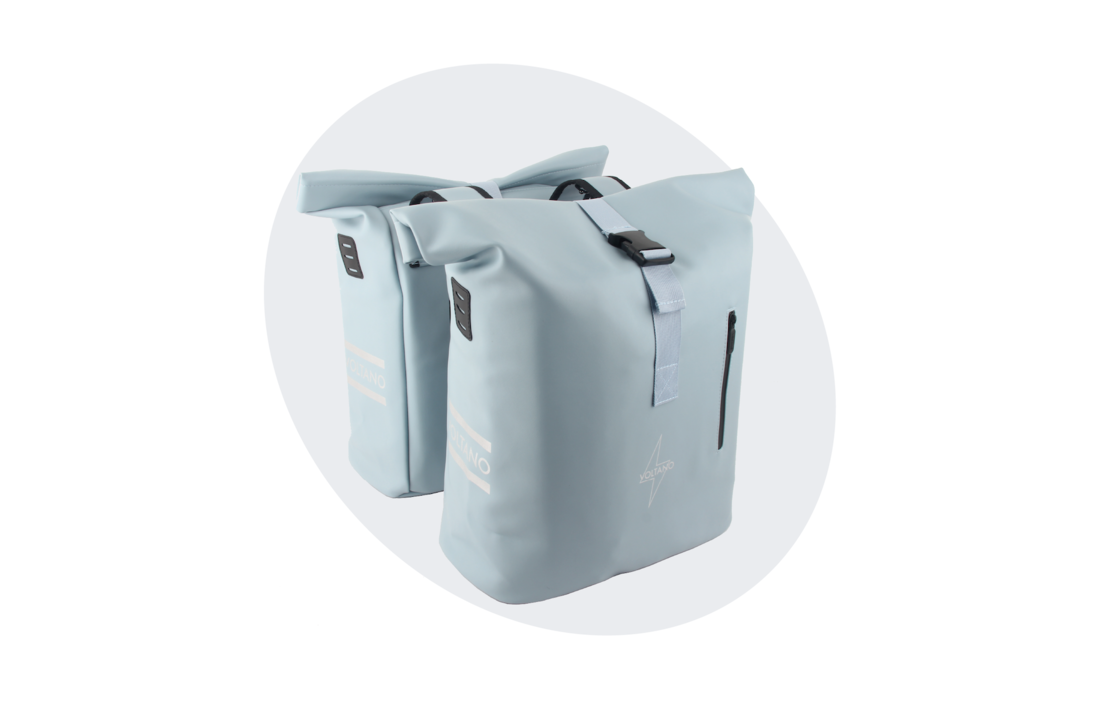 Voltano Dubbele Fietstas Rolltop E-bike Pro - Ice Blauw - 48 Liter - 100% Waterdicht