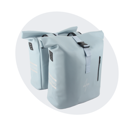 Voltano Dubbele Fietstas Rolltop E-bike Pro - Ice Blauw - 48 Liter - 100% Waterdicht