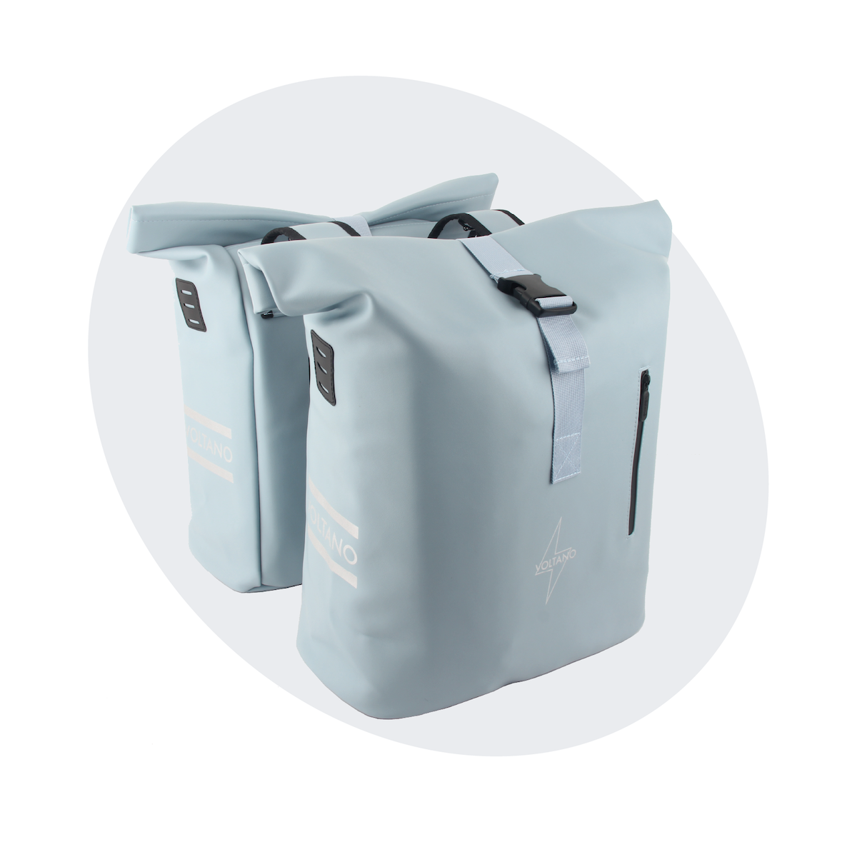 Voltano Dubbele Fietstas Rolltop E-bike Pro - Ice Blauw - 48 Liter - 100% Waterdicht