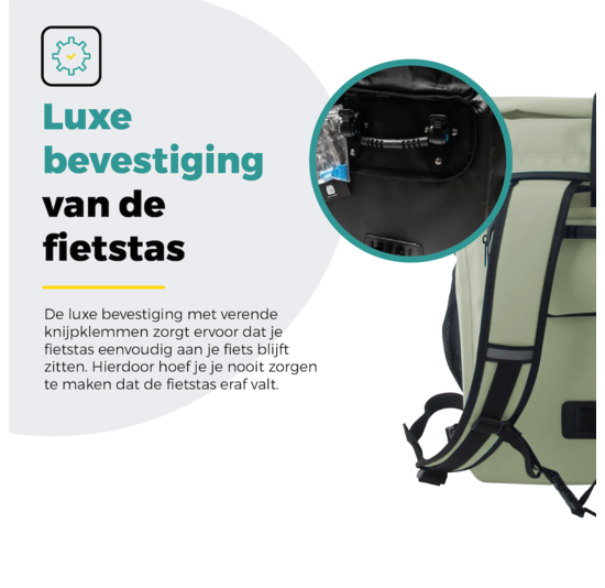 Voltano Luxe Fietstas / Rugtas 28L - Mint Groen - Enkele Pakaftas - 100% Waterdicht