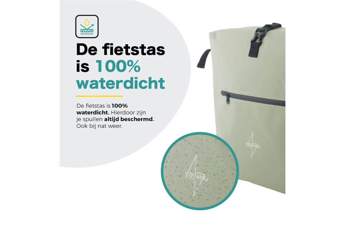 Voltano Luxe Fietstas / Rugtas 28L - Mint Groen - Enkele Pakaftas - 100% Waterdicht