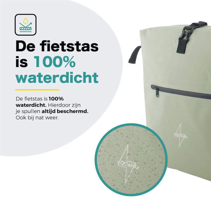 Voltano Luxe Fietstas / Rugtas 28L - Mint Groen - Enkele Pakaftas - 100% Waterdicht