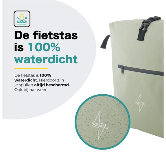Voltano Luxe Fietstas / Rugtas 28L - Mint Groen - Enkele Pakaftas - 100% Waterdicht