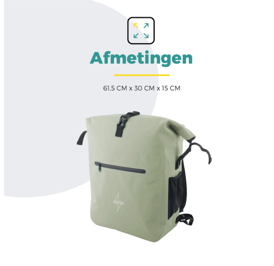 Voltano Luxe Fietstas / Rugtas 28L - Mint Groen - Enkele Pakaftas - 100% Waterdicht