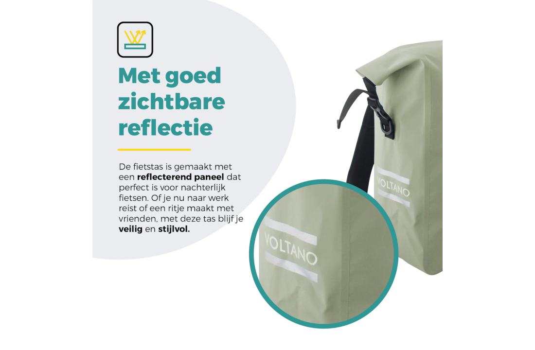 Voltano Luxe Fietstas / Rugtas 28L - Mint Groen - Enkele Pakaftas - 100% Waterdicht