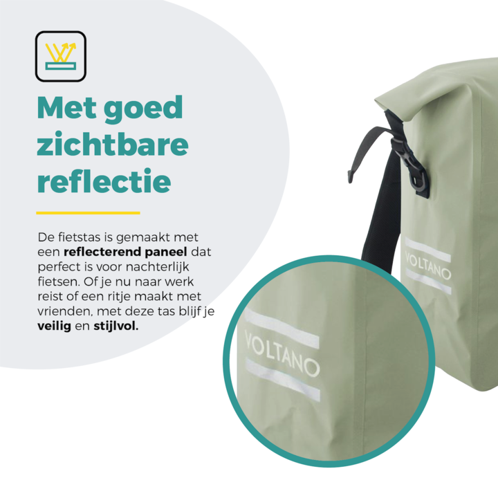 Voltano Luxe Fietstas / Rugtas 28L - Mint Groen - Enkele Pakaftas - 100% Waterdicht