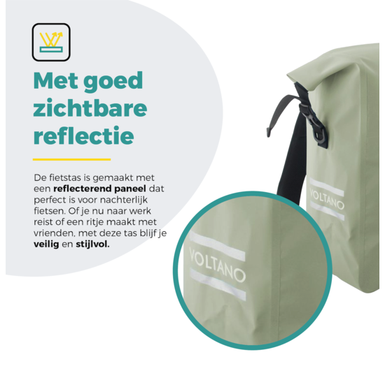 Voltano Luxe Fietstas / Rugtas 28L - Mint Groen - Enkele Pakaftas - 100% Waterdicht