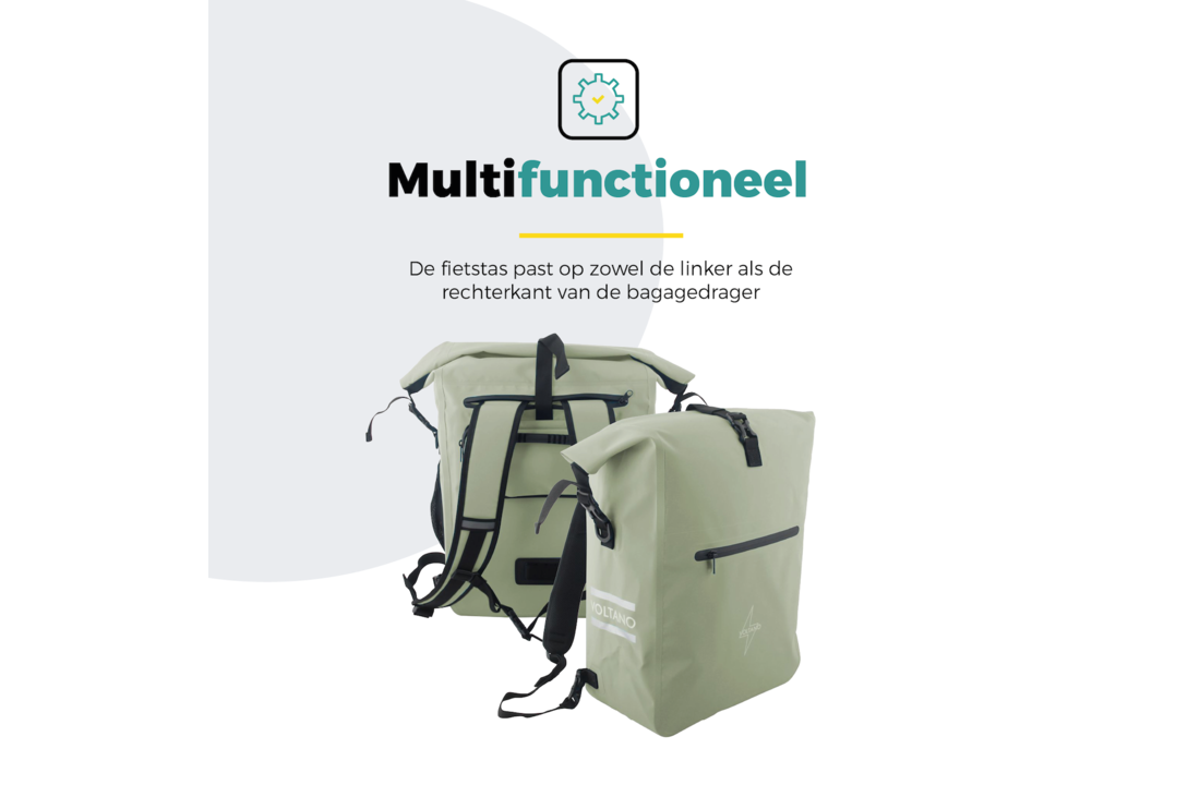 Voltano Luxe Fietstas / Rugtas 28L - Mint Groen - Enkele Pakaftas - 100% Waterdicht