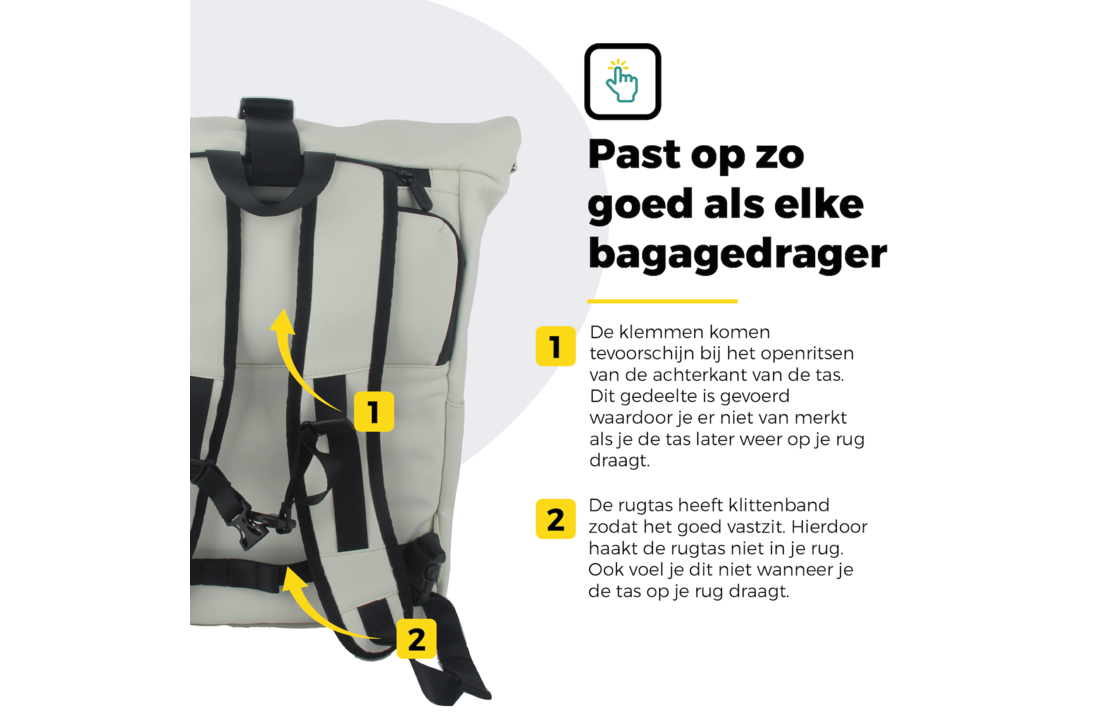 Voltano Luxe E-bike Rolltop Fietstas / Rugtas 28L - Crème - Enkele Pakaftas - 100% Waterdicht