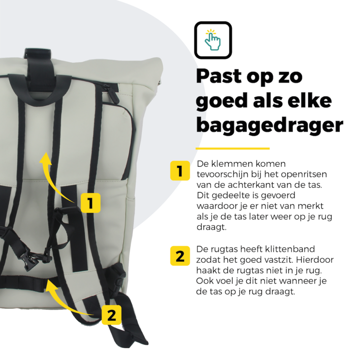 Voltano Luxe E-bike Rolltop Fietstas / Rugtas 28L - Crème - Enkele Pakaftas - 100% Waterdicht