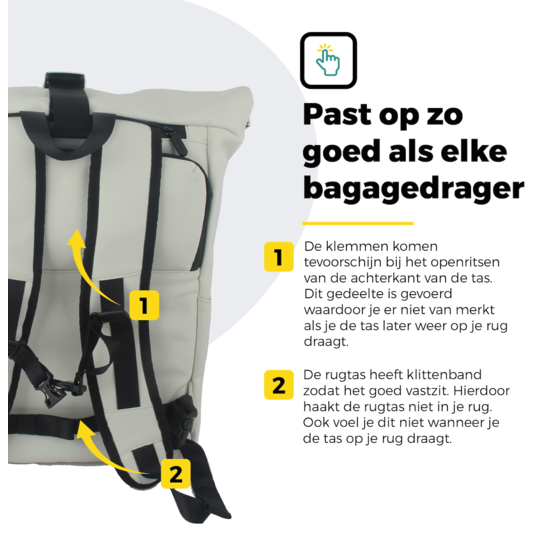 Voltano Luxe E-bike Rolltop Fietstas / Rugtas 28L - Crème - Enkele Pakaftas - 100% Waterdicht