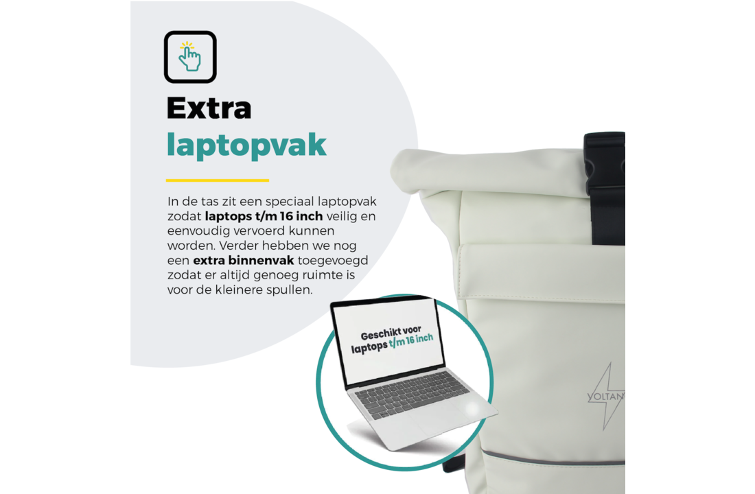 Voltano Luxe E-bike Rolltop Fietstas / Rugtas 28L - Crème - Enkele Pakaftas - 100% Waterdicht