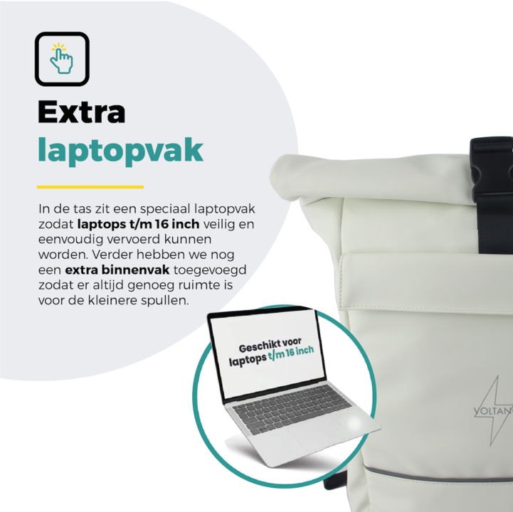 Voltano Luxe E-bike Rolltop Fietstas / Rugtas 28L - Crème - Enkele Pakaftas - 100% Waterdicht