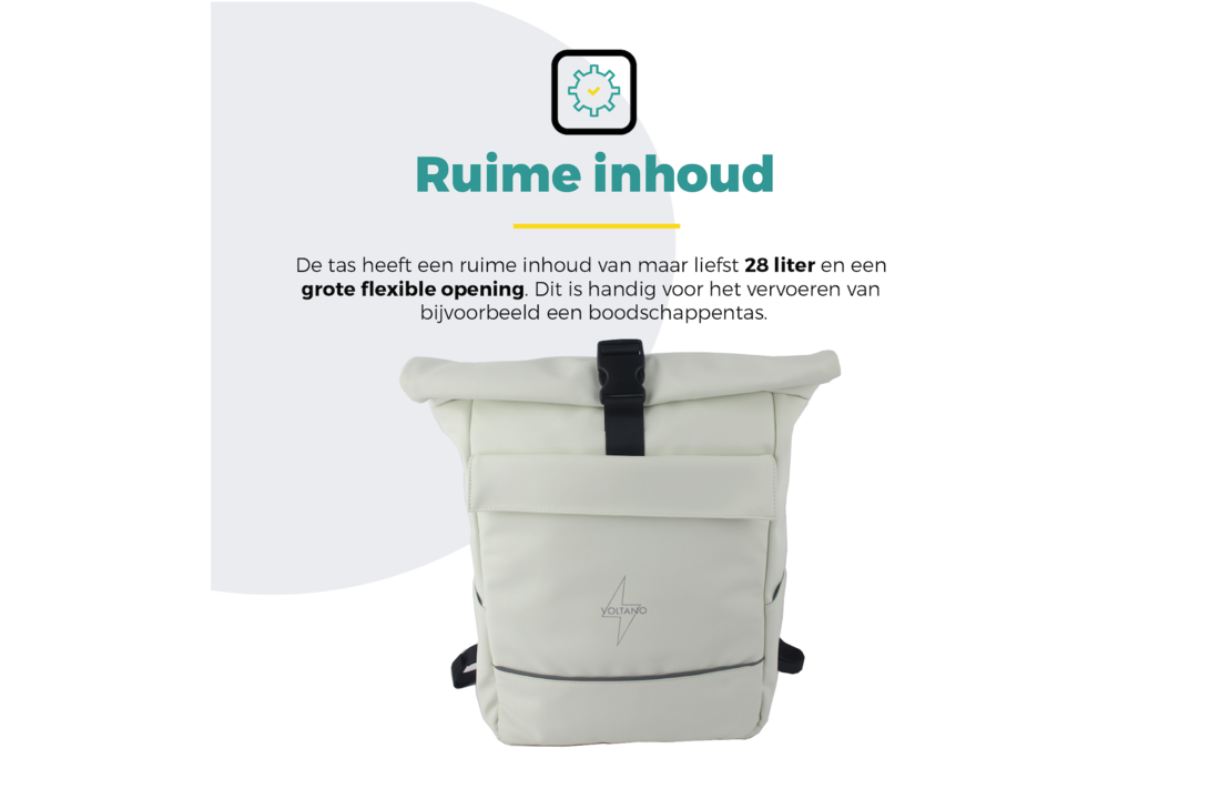 Voltano Luxe E-bike Rolltop Fietstas / Rugtas 28L - Crème - Enkele Pakaftas - 100% Waterdicht
