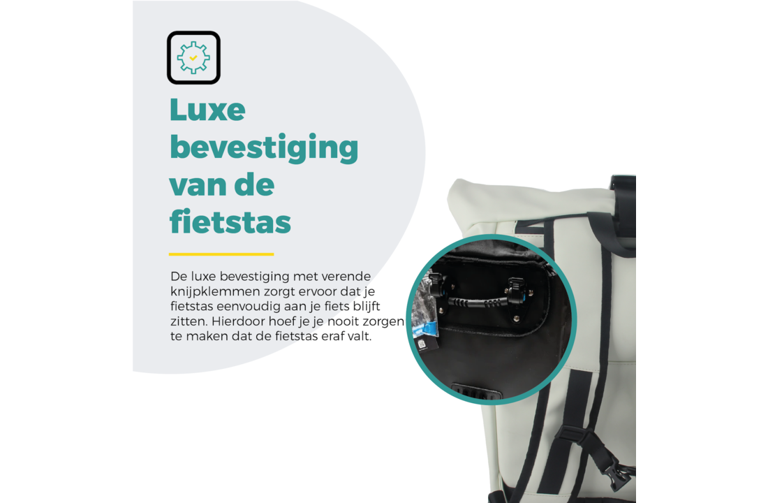 Voltano Luxe E-bike Rolltop Fietstas / Rugtas 28L - Crème - Enkele Pakaftas - 100% Waterdicht