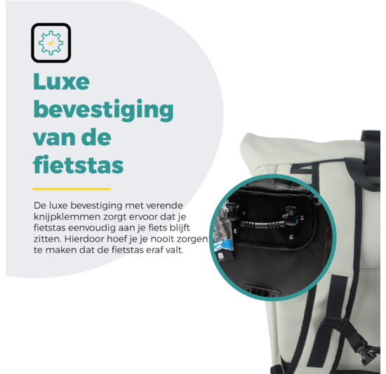 Voltano Luxe E-bike Rolltop Fietstas / Rugtas 28L - Crème - Enkele Pakaftas - 100% Waterdicht