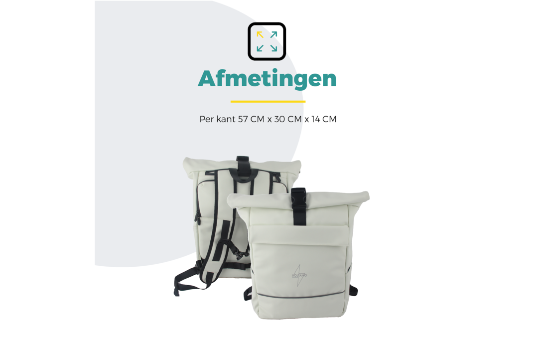 Voltano Luxe E-bike Rolltop Fietstas / Rugtas 28L - Crème - Enkele Pakaftas - 100% Waterdicht