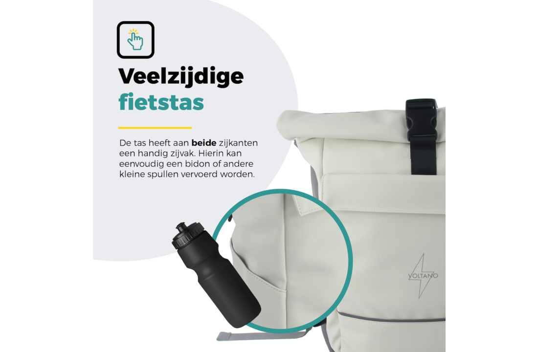 Voltano Luxe E-bike Rolltop Fietstas / Rugtas 28L - Crème - Enkele Pakaftas - 100% Waterdicht