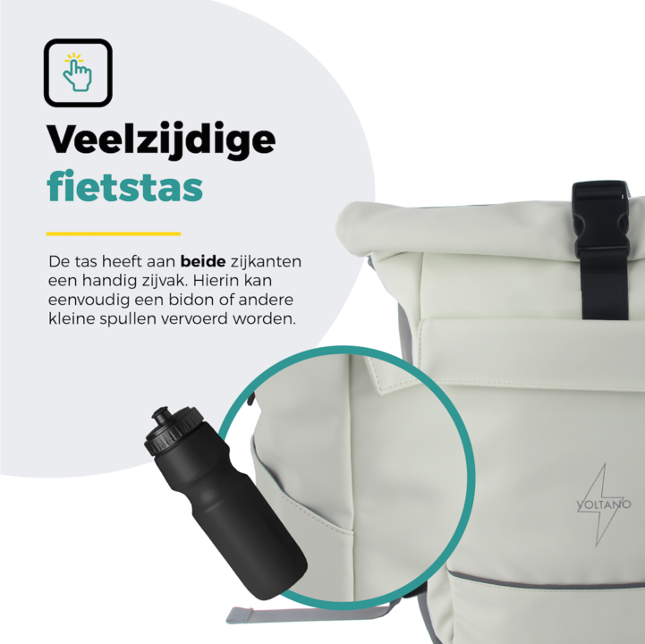 Voltano Luxe E-bike Rolltop Fietstas / Rugtas 28L - Crème - Enkele Pakaftas - 100% Waterdicht