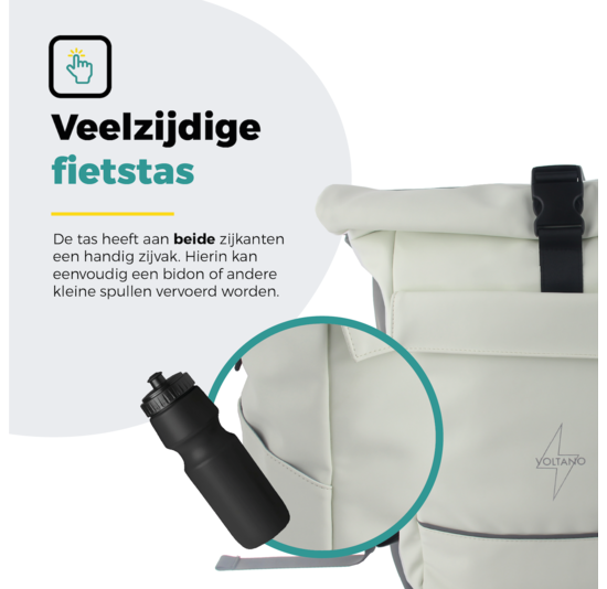 Voltano Luxe E-bike Rolltop Fietstas / Rugtas 28L - Crème - Enkele Pakaftas - 100% Waterdicht