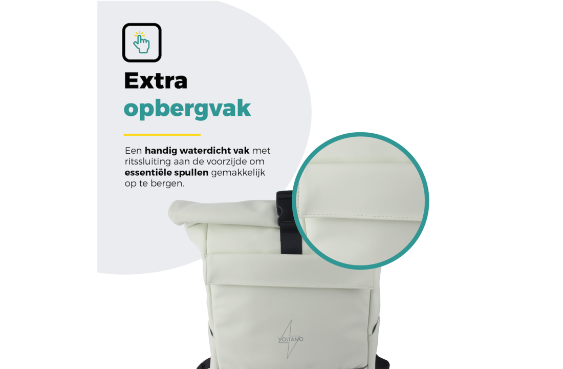 Voltano Luxe E-bike Rolltop Fietstas / Rugtas 28L - Crème - Enkele Pakaftas - 100% Waterdicht