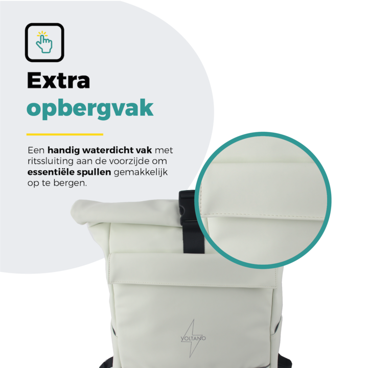 Voltano Luxe E-bike Rolltop Fietstas / Rugtas 28L - Crème - Enkele Pakaftas - 100% Waterdicht