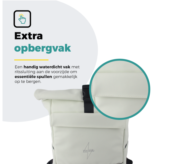 Voltano Luxe E-bike Rolltop Fietstas / Rugtas 28L - Crème - Enkele Pakaftas - 100% Waterdicht