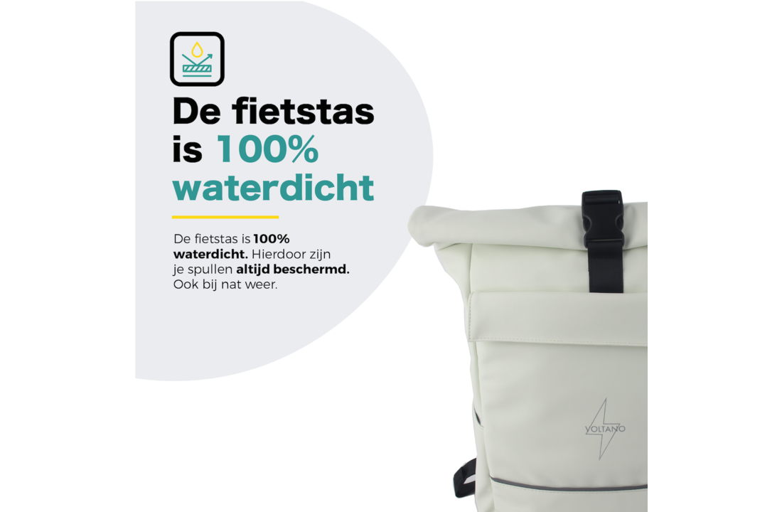 Voltano Luxe E-bike Rolltop Fietstas / Rugtas 28L - Crème - Enkele Pakaftas - 100% Waterdicht