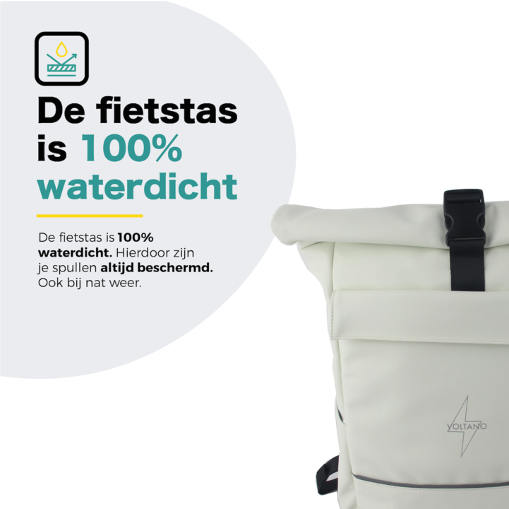 Voltano Luxe E-bike Rolltop Fietstas / Rugtas 28L - Crème - Enkele Pakaftas - 100% Waterdicht