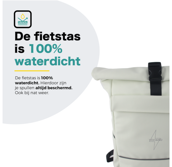 Voltano Luxe E-bike Rolltop Fietstas / Rugtas 28L - Crème - Enkele Pakaftas - 100% Waterdicht