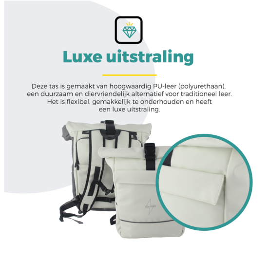 Voltano Luxe E-bike Rolltop Fietstas / Rugtas 28L - Crème - Enkele Pakaftas - 100% Waterdicht