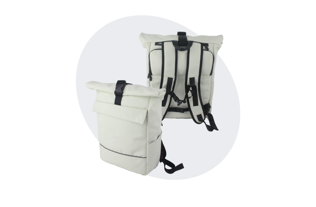 Voltano Luxe E-bike Rolltop Fietstas / Rugtas 28L - Crème - Enkele Pakaftas - 100% Waterdicht