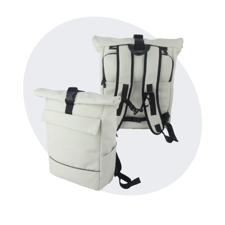 Voltano Luxe E-bike Rolltop Fietstas / Rugtas 28L - Crème - Enkele Pakaftas - 100% Waterdicht