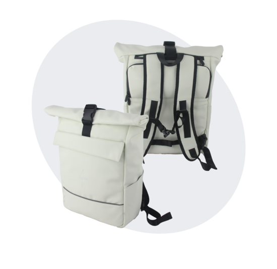 Voltano Luxe E-bike Rolltop Fietstas / Rugtas 28L - Crème - Enkele Pakaftas - 100% Waterdicht