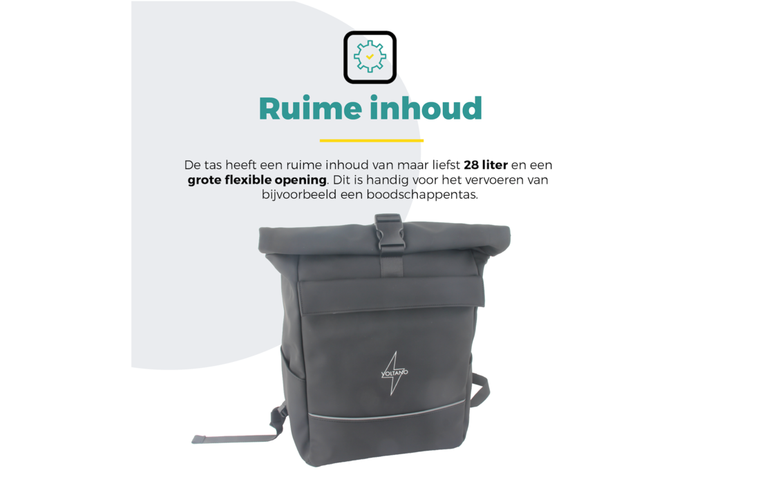 Voltano Luxe E-bike Rolltop Fietstas / Rugtas 28L - Zwart - Enkele Pakaftas - 100% Waterdicht