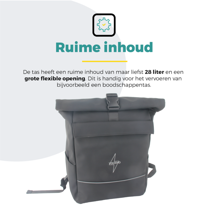Voltano Luxe E-bike Rolltop Fietstas / Rugtas 28L - Zwart - Enkele Pakaftas - 100% Waterdicht