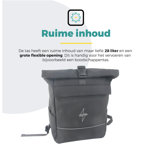 Voltano Luxe E-bike Rolltop Fietstas / Rugtas 28L - Zwart - Enkele Pakaftas - 100% Waterdicht