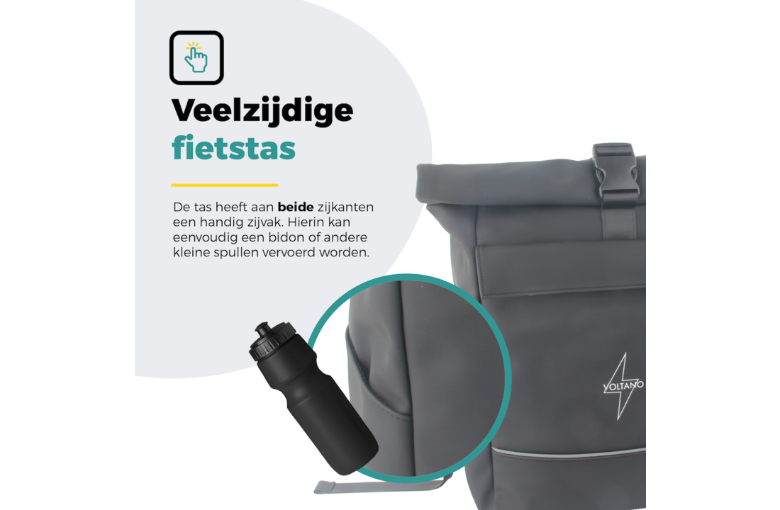 Voltano Luxe E-bike Rolltop Fietstas / Rugtas 28L - Zwart - Enkele Pakaftas - 100% Waterdicht