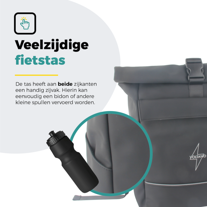 Voltano Luxe E-bike Rolltop Fietstas / Rugtas 28L - Zwart - Enkele Pakaftas - 100% Waterdicht