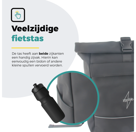Voltano Luxe E-bike Rolltop Fietstas / Rugtas 28L - Zwart - Enkele Pakaftas - 100% Waterdicht