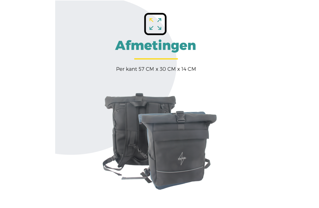 Voltano Luxe E-bike Rolltop Fietstas / Rugtas 28L - Zwart - Enkele Pakaftas - 100% Waterdicht