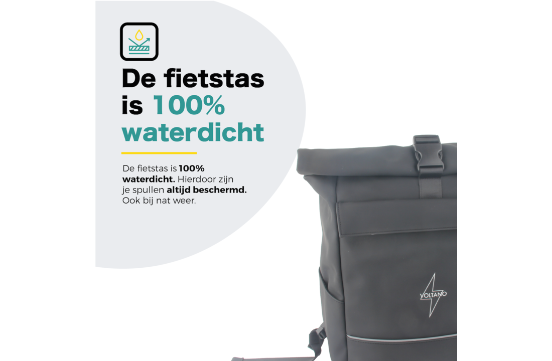 Voltano Luxe E-bike Rolltop Fietstas / Rugtas 28L - Zwart - Enkele Pakaftas - 100% Waterdicht