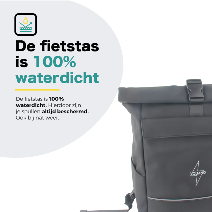 Voltano Luxe E-bike Rolltop Fietstas / Rugtas 28L - Zwart - Enkele Pakaftas - 100% Waterdicht