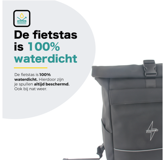 Voltano Luxe E-bike Rolltop Fietstas / Rugtas 28L - Zwart - Enkele Pakaftas - 100% Waterdicht