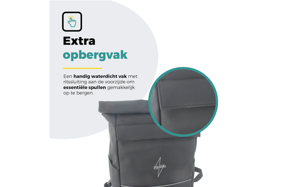 Voltano Luxe E-bike Rolltop Fietstas / Rugtas 28L - Zwart - Enkele Pakaftas - 100% Waterdicht