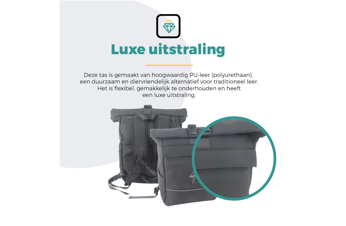 Voltano Luxe E-bike Rolltop Fietstas / Rugtas 28L - Zwart - Enkele Pakaftas - 100% Waterdicht