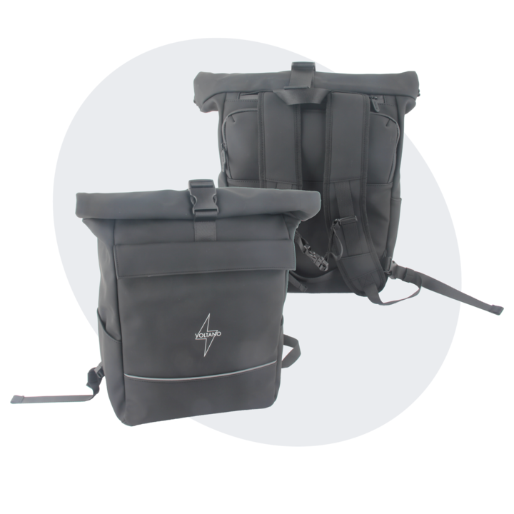 Voltano Luxe E-bike Rolltop Fietstas / Rugtas 28L - Zwart - Enkele Pakaftas - 100% Waterdicht