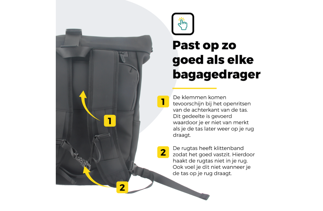 Voltano Luxe E-bike Rolltop Fietstas / Rugtas 28L - Zwart - Enkele Pakaftas - 100% Waterdicht