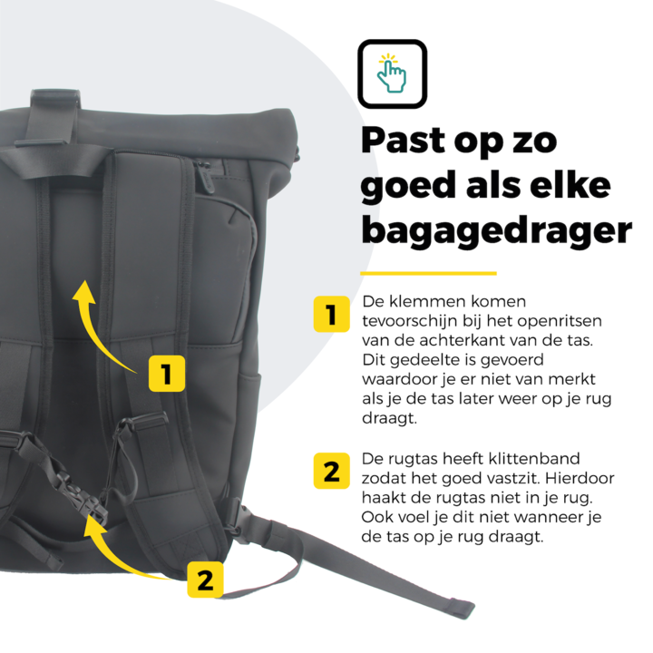 Voltano Luxe E-bike Rolltop Fietstas / Rugtas 28L - Zwart - Enkele Pakaftas - 100% Waterdicht