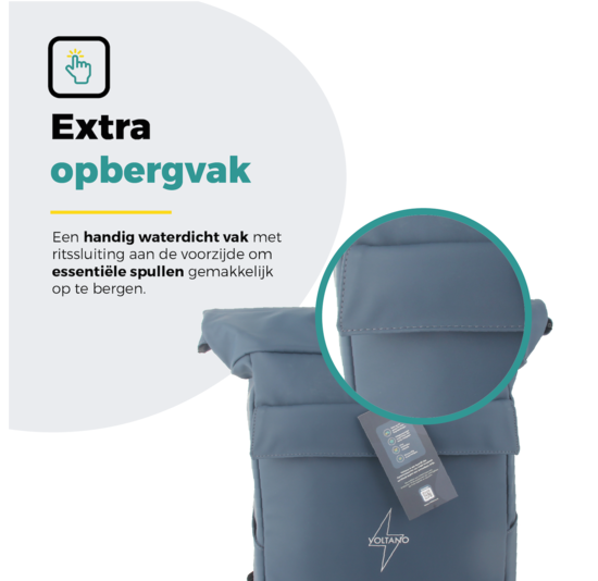 Voltano Luxe E-bike Rolltop Fietstas / Rugtas 28L - Space Blauw - Enkele Pakaftas - 100% Waterdicht